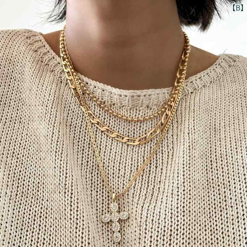 ネックレス メンズ 男性用 ペンダント アクセサリー 重ね付け 2連 チェーン 十字架...