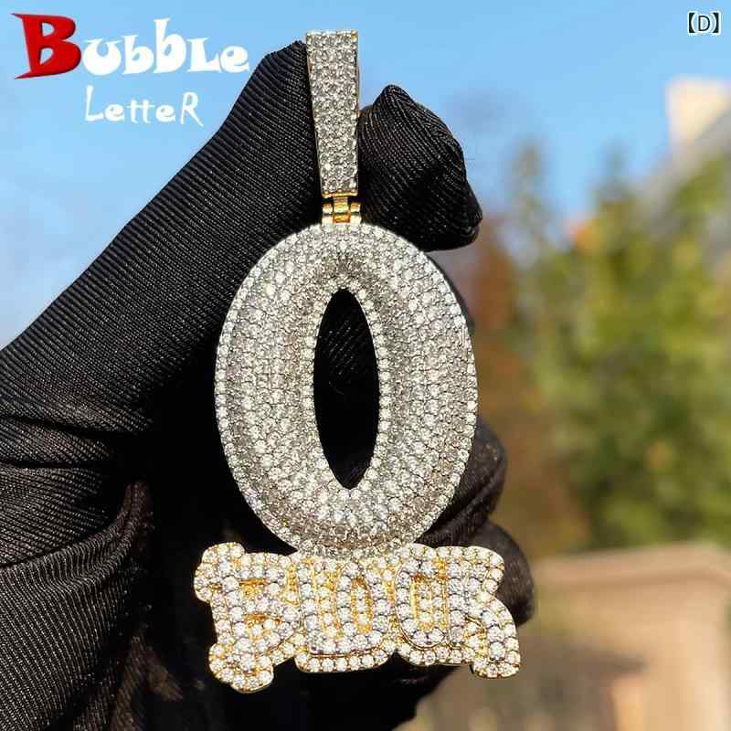 暮らしのお手伝いのネックレス 男性用 メンズ アクセサリー 銅製 ジルコニア ストリート系 ヒップホップ系 ペンダント チェーン O-block 字母 イニシャル ラッパー風 ファッション小物 お洒落 カジュアル かっこいい クール 高見え 存在感抜群 個性的 重ね付け｜アングル3