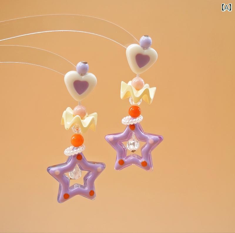 ピアス レディース アクセサリー ハート ビーズ モチーフ カラフル ポップ かわいい オリジナルデザイン 揺れる 個性的 小ぶり 耳飾り おしゃれ デイリー カジュアル パーティー ギフト ジュエリー 金属アレルギー対応 軽量 普段使い 韓国ファッショ
