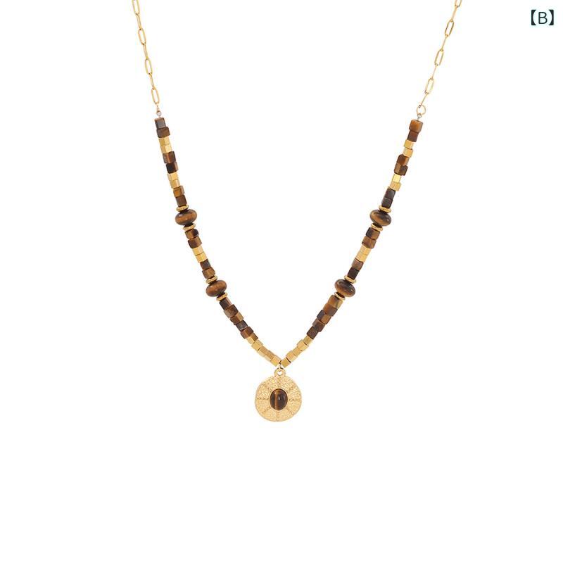 ネックレス レディース アクセサリー ジュエリー 虎目石 タイガーアイ 串珠 天然石...