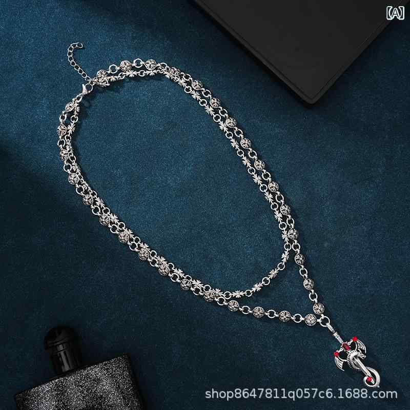 ネックレス レディース メンズ ダブルチェーン 十字架 クロス ペンダント シルバー色 アクセサリー ヒップホップ レトロ ヴィンテージ 펑크 パンク カジュアル ストリート系 重ね付け風 男女兼用 おしゃれ 鎖 チョーカー 個性的 モード系 普段使い