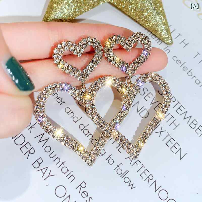 ピアス レディース 両耳用 スタッドピアス ジルコニア シルバー925 銀針 欧米風 大ぶり 個性的 ダブルハート 愛心 エレガント 揺れる 長め ロングタイプ 華やか おしゃれ かわいい アクセサリー 普段使い パーティー デート プレゼント ギフト