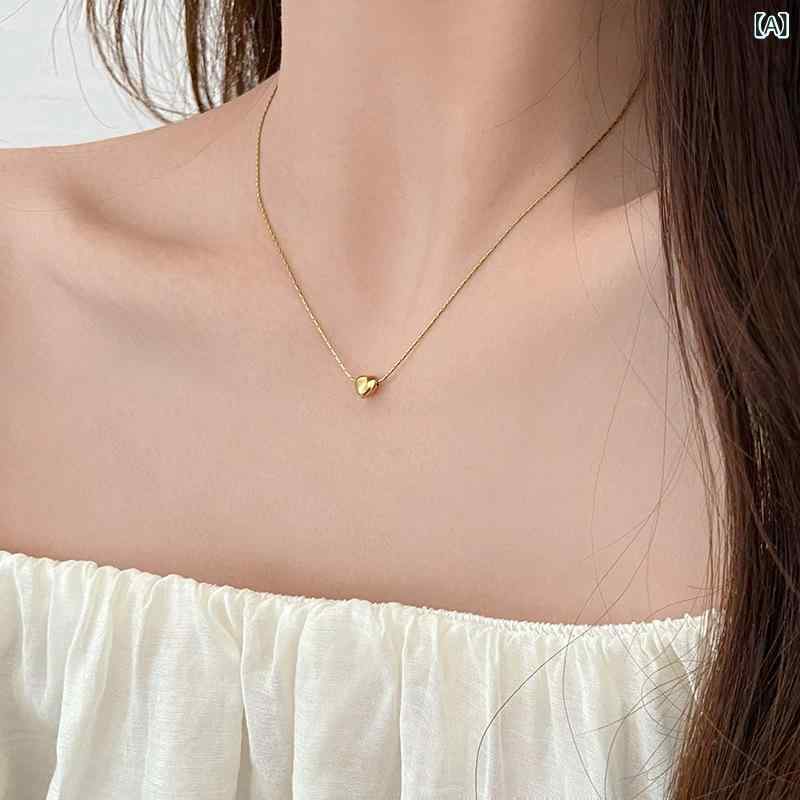 ネックレス レディース アクセサリー ペンダント ハート モチーフ チタン鋼 18K ゴールドメッキ シンプル おしゃれ かわいい 小ぶり ミニ 大人かわいい 鎖骨 チェーン ジュエリー 高級感 軽量 デイリーユース 普段使い パーティー 通勤 通学 ギフ