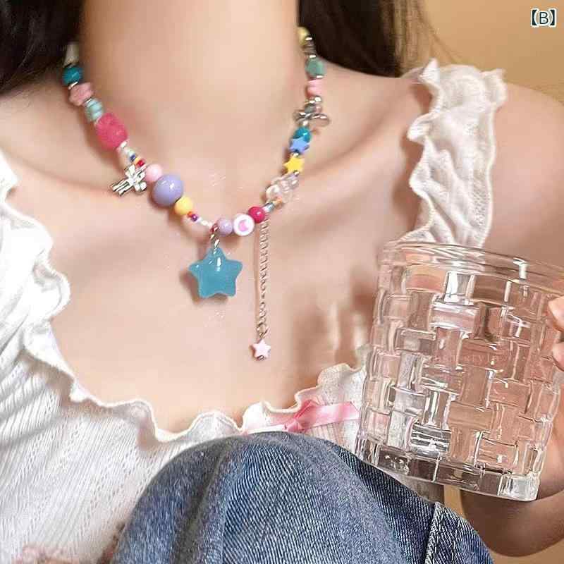 ネックレス レディース アクセサリー ジュエリー 鎖骨チェーン キャンディカラー ...