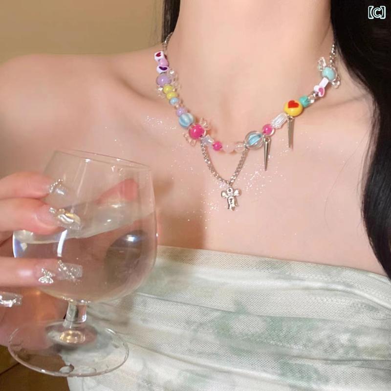 ネックレス レディース アクセサリー ジュエリー 鎖骨チェーン キャンディカラー ...