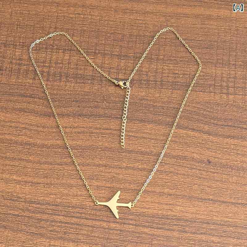 ネックレス レディース ゴールド ステンレス 18K金メッキ 飛行機モチーフ 航空機 ...