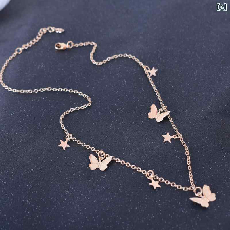 ネックレス レディース 金属 蝶々 タッセル ペンダント 鎖骨チェーン シンプル かわいい 海外風 おしゃれ デザイン エレガント 高級感 アクセサリー ジュエリー 普段使い デート パーティー ギフト シルバー ゴールド アクセント 華奢見え 揺れる