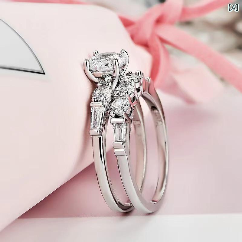 指輪 レディース メンズ ペアリング カップル シンプル ジルコニア 風 婚約指輪 結婚指輪 記念日 シルバー アクセサリー ジュエリー 欧米 ファッション トレンド 重ね付け プレゼント ギフト 人気 流行 ペア指輪 ゆったり プラスサイズ