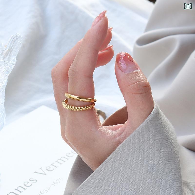 指輪 レディース シンプル 螺紋 デザイン チタン鋼 欧米風 レトロ ヴィンテージ 個...
