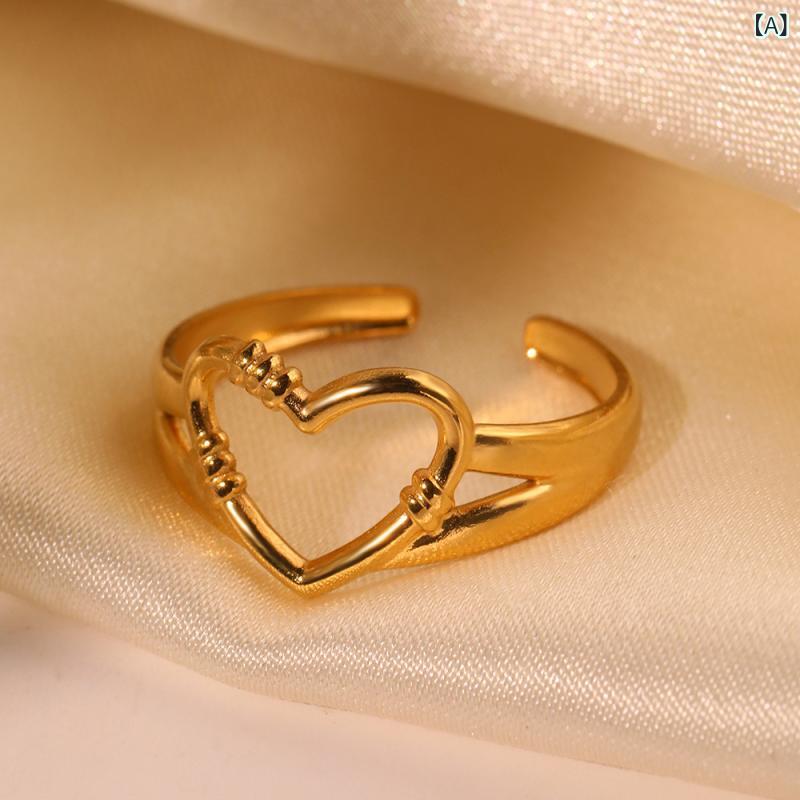 指輪 メンズ レディース ユニセックス アクセサリー ジュエリー シンプル 18金 18K コーティング ステンレス ゴールド ハート型 中空 幾何学模様 幾何学的 欧米風 レトロ クラシック 重ね付け ギフト おしゃれ かっこいい ペアリング プレゼン