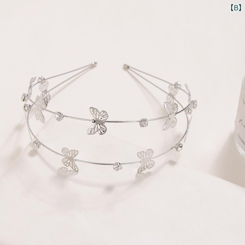 暮らしのお手伝いのカチューシャ レディース ヘアアクセサリー 髪飾り 髪留め 金属製 二連 ラインストーン キラキラ 蝶々 花モチーフ ヘッドドレス エレガント きれいめ 大人かわいい 上品 華やか パーティー 結婚式 二次会 発表会 お呼ばれ ウェディング ブライダル｜アングル2