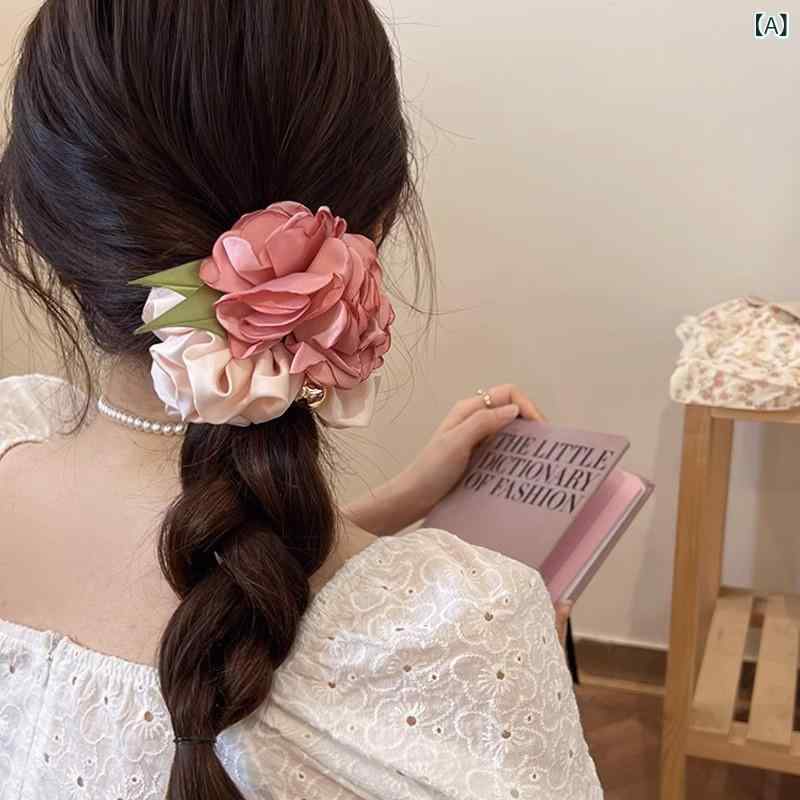ヘアアクセサリー レディース ヘアゴム 髪飾り 髪留め 花柄 フラワーモチーフ 大腸ヘアゴム シュシュ エレガント 上品 かわいい おしゃれ 伸縮性 普段使い 髪まとめ髪 髪束ね まとめ髪アレンジ ヘアアレンジ お団子ヘア インスタ映え 大人かわいい シ