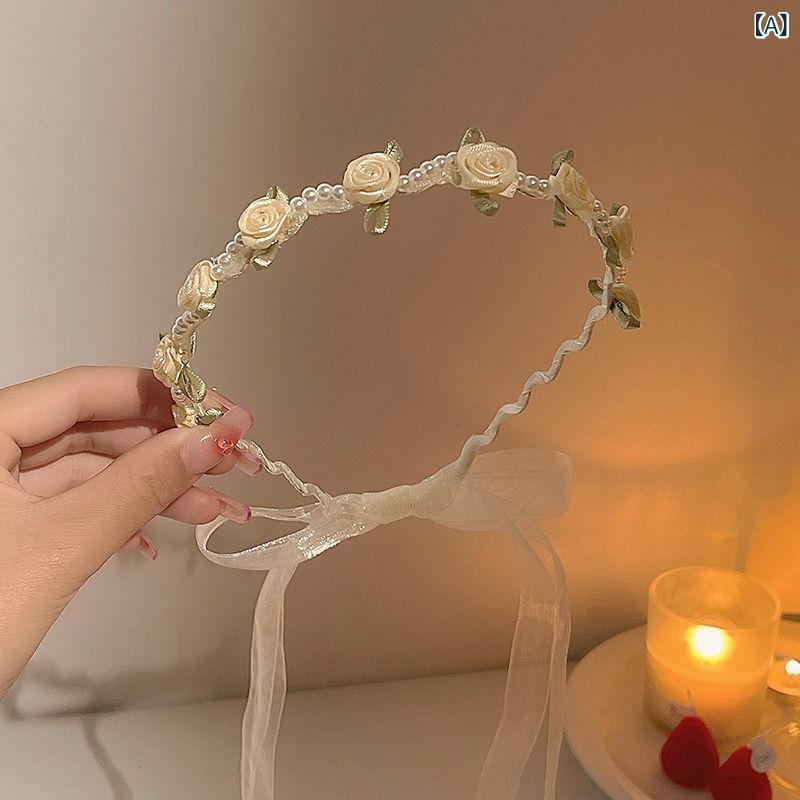 ヘアバンド レディース ヘアアクセサリー 山茶花 サザンカ 髪飾り 紐 リボン カチ...