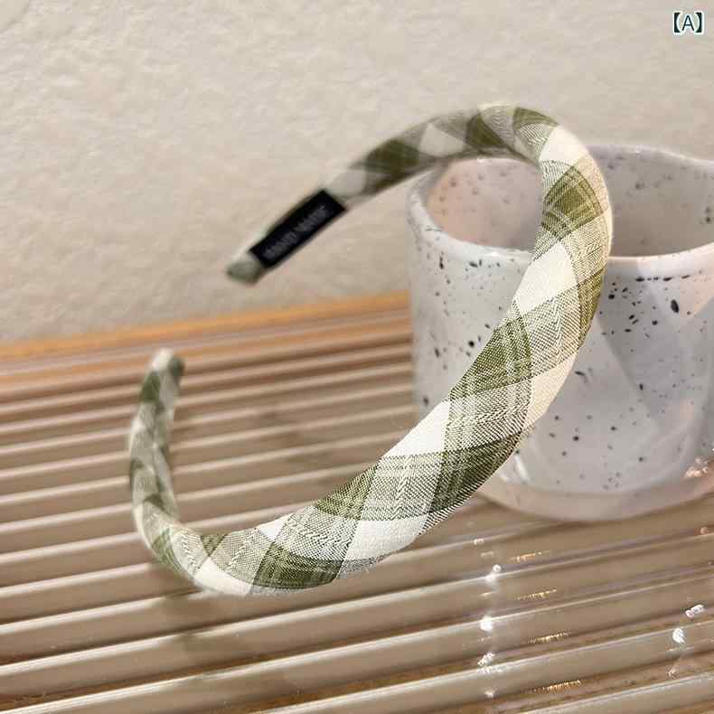 カチューシャ レディース ヘアアクセサリー チェック柄 グリーン系 高見え 小顔効...