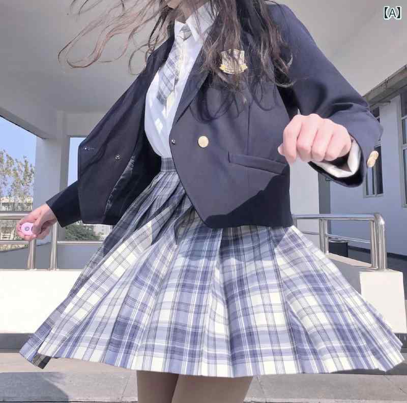 制服 女子学生 セットアップ 上下セット ブレザー ジャケット チェックスカート 膝丈 ミニ丈 プリーツスカート スーツ 卒業式 入学式 通学用 普段使い スクール風 日系JK 学院風 プレッピースタイル ゆったり 体型カバー 着痩せ 細見え 体系カバー