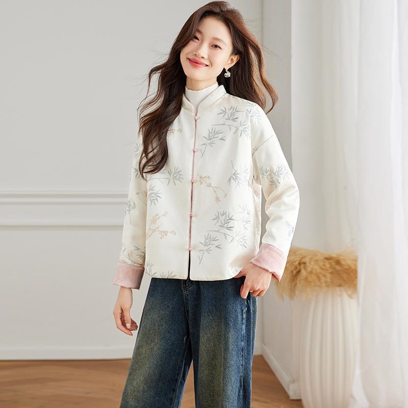 アウター レディース 秋冬 長袖 中綿ジャケット チャイナ服 刺繍 スタンドカラー リバーシブル ショート丈 軽量 防寒 保温 体型カバー 大きいサイズ ゆったり 着痩せ 羽織り コート トップス カジュアル ナチュラル 通勤 通学 普段使い アウトドア
