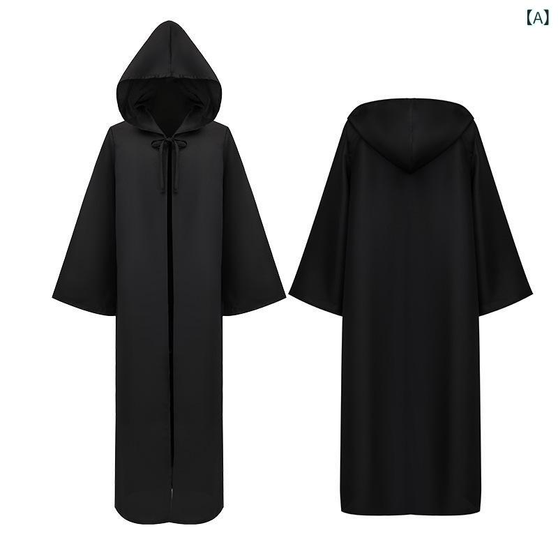 ショール メンズ 男性用 中世風 フード付き ロング丈 マント 長袖 魔法使い 錬金術師 コスプレ 仮装 ハロウィン 衣装 マント風 防寒具 羽織り物 レトロ ゆったり 大きいサイズ 体型カバー 劇団 演劇 舞台衣装 ファンタジー ルネサンス風 切り替え