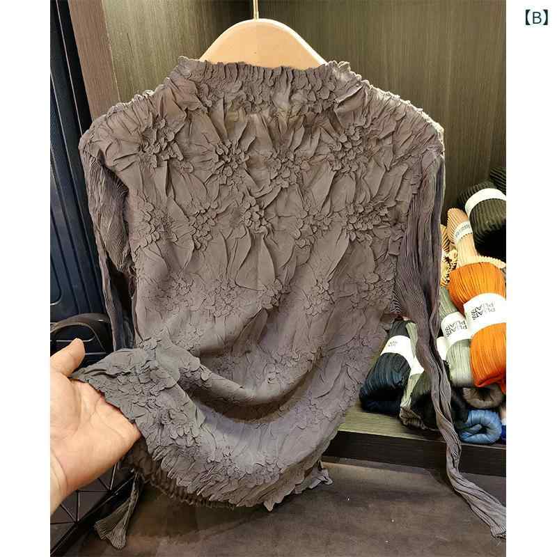 トップス レディース 長袖 カットソー エンボス加工 立体柄 ブラウス ゆったり 体...