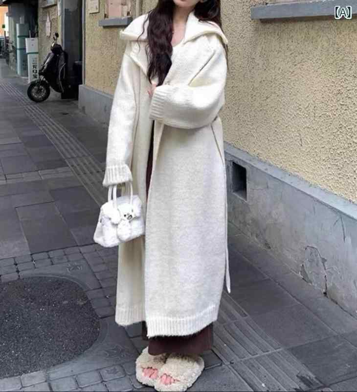 カーディガン レディース 秋冬 モヘア 針織 コート アウター 高級感 ベルト付き ゆったり ゆるふわ ロング丈 長袖 羽織り 大きいサイズ 体型カバー 着痩せ 部屋着 通勤用 お出かけ カジュアル シンプル 無地 再生繊維 柔らかい 暖かい 防寒 伸縮