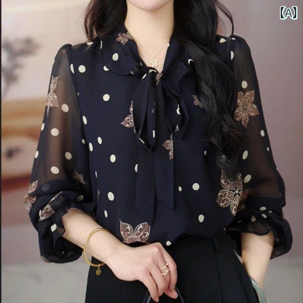 ブラウス レディース 春夏 長袖 フレンチ風 花柄 レトロ トップス ゆったり 体型カバー 着痩せ ぽわん袖 大きいサイズ 通勤用 カジュアル シンプル おしゃれ 普段使い フェミニン きれいめ 体系カバー 細見え お腹周り 二の腕カバー プラスサイズ