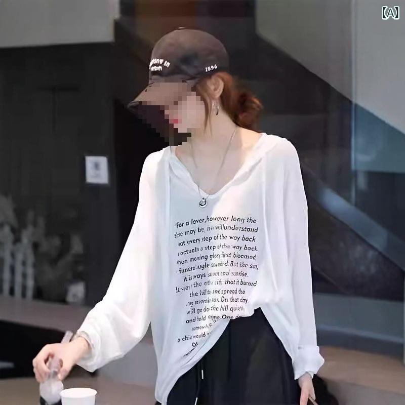 Tシャツ レディース 長袖 パーカー フード付き 薄手 接触冷感 ゆったり トップス ...