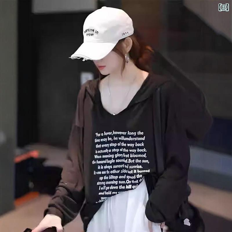 Tシャツ レディース 長袖 パーカー フード付き 薄手 接触冷感 ゆったり トップス ...