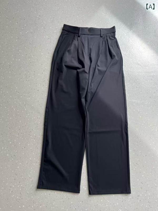 スラックス レディース パンツ ボトムス 春夏 ストレート ハイウエスト センタープレス ゆったり ズボン ワイドパンツ 美脚 脚長効果 体型カバー 大きいサイズ プラスサイズ 着痩せ 細見え 伸縮性 撥水 速乾 薄手 軽やか 通勤用 オフィス カジュア