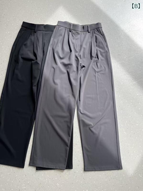 暮らしのお手伝いのスラックス レディース パンツ ボトムス 春夏 ストレート ハイウエスト センタープレス ゆったり ズボン ワイドパンツ 美脚 脚長効果 体型カバー 大きいサイズ プラスサイズ 着痩せ 細見え 伸縮性 撥水 速乾 薄手 軽やか 通勤用 オフィス カジュア｜アングル2