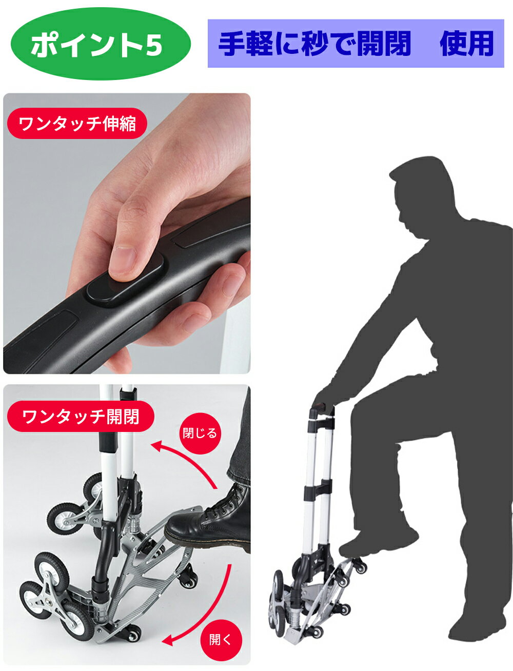 1年保証キャリーカート折りたたみ階段買い物軽量3輪静音運搬コンパクトアルミニウム合金耐荷重75kg360度回転アウトドア段差ステップカーブバッグ付固定ロープ付き大型タイヤ高さ調節可能斜面でこぼこ道10輪(バッグ+弾力ロープ)LVYUAN