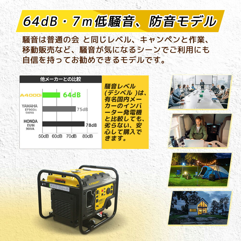 送料無料 1年保証 インバーター発電機 正弦波 非常用電源 50 60hz 防音型 4000w 4ｋｖａ 日本発送翌日達 60hz切替 工場 自動車 アウトドア キャンピングカー 停電 地震 防災用品 キャンプ アウトドアに適用 過負荷保護 停電の対策 船 超激安特価 災害対策