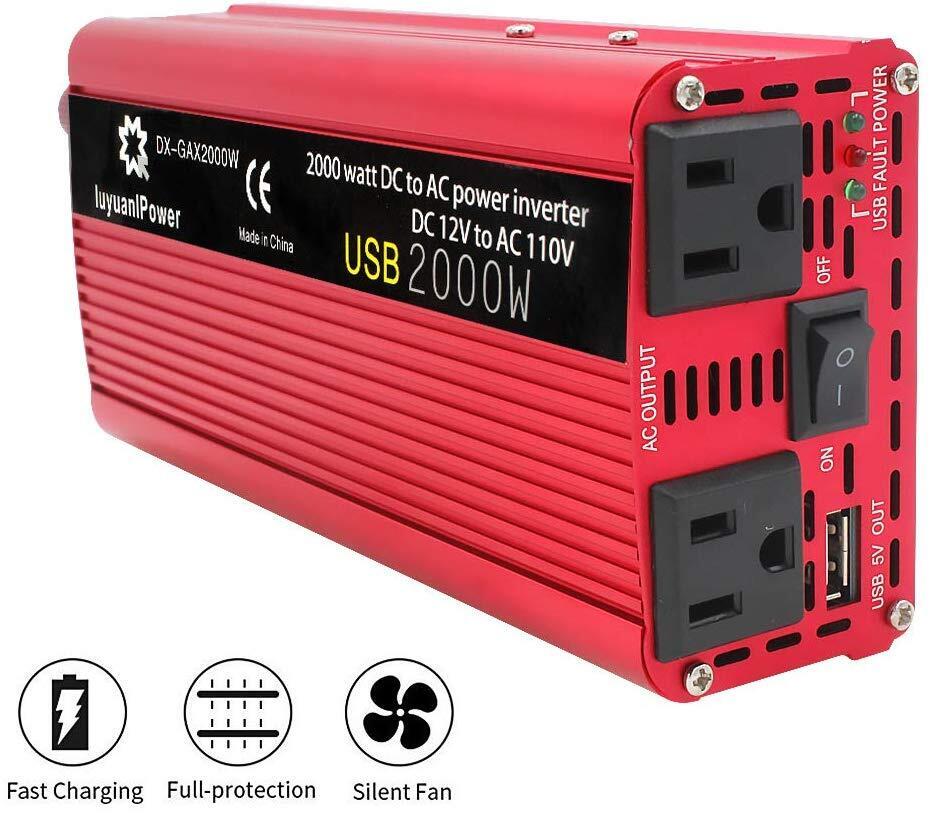 【30日間無料交換】インバーター 12V 100V 1000W 最大2000W DC AC 直流 交流 変換 修正波 カーインバーター シガーソケット コンセント 車中泊グッズ スマホ充電 アウトドア 自動車 船 地震・防災用品 LVYUAN（リョクエン）