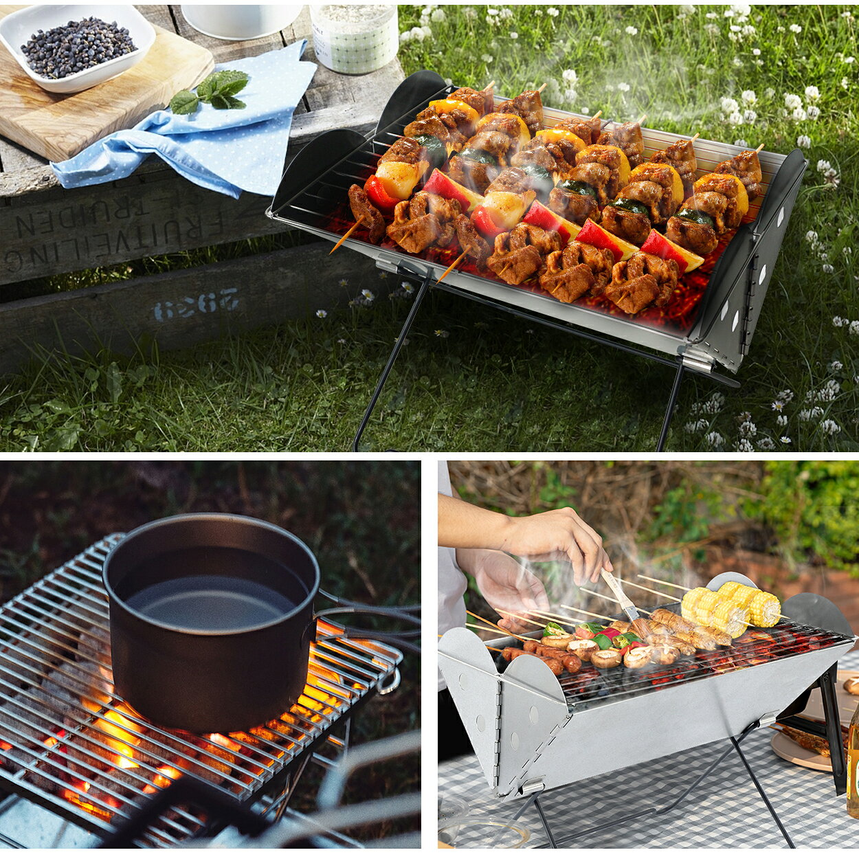 【1年保証】バーベキューコンロ 折りたたみ 小型 BBQコンロ ステンレス 送料無料 ...