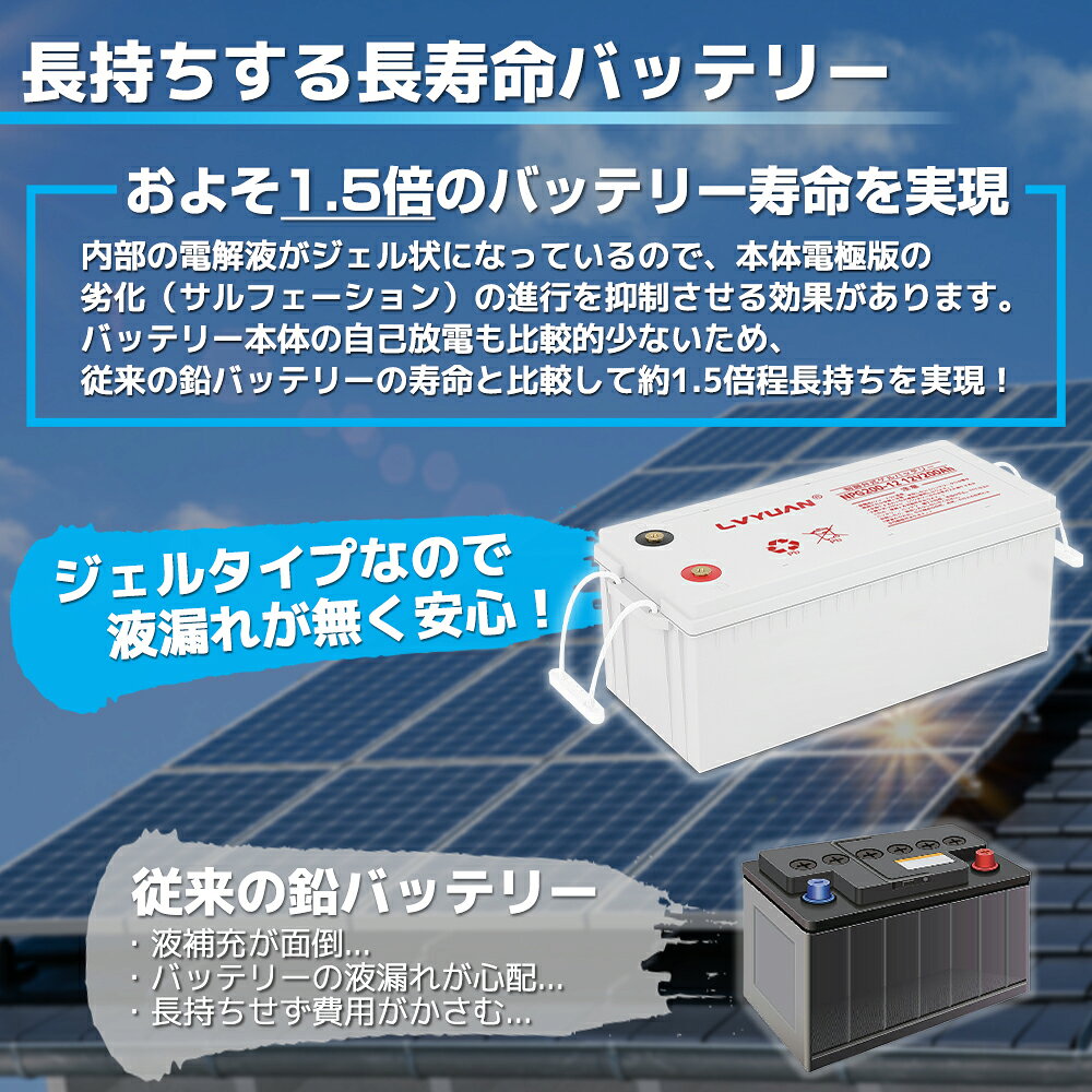 LVYUAN 12V 200Ah ゲルバッテリー VRLA 制御弁式 密閉型鉛蓄電池 メンテナンスフリー サブバッテリー ソーラー蓄電 キャンピングカー 車中泊 ボート 防災用 補水不要 1年保証 taigan-10000514 タイガン 楽天市場店 サンプル画像3