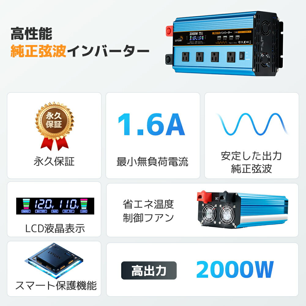 �ڥ����ݥ�Ŭ�Ѥ�24,648�ߡ� �ڱʵ��ݾڡ�LVYUAN�ʥ�祯����˥���С����� ������ 12V 100V 2000W ����4000W DC AC ľή ��ή �Ѵ� ��⥳���դ� ��������С����� �����񥰥å� �����ȥɥ� �ɺ� ���å��󥫡� �����ԥ󥰥���