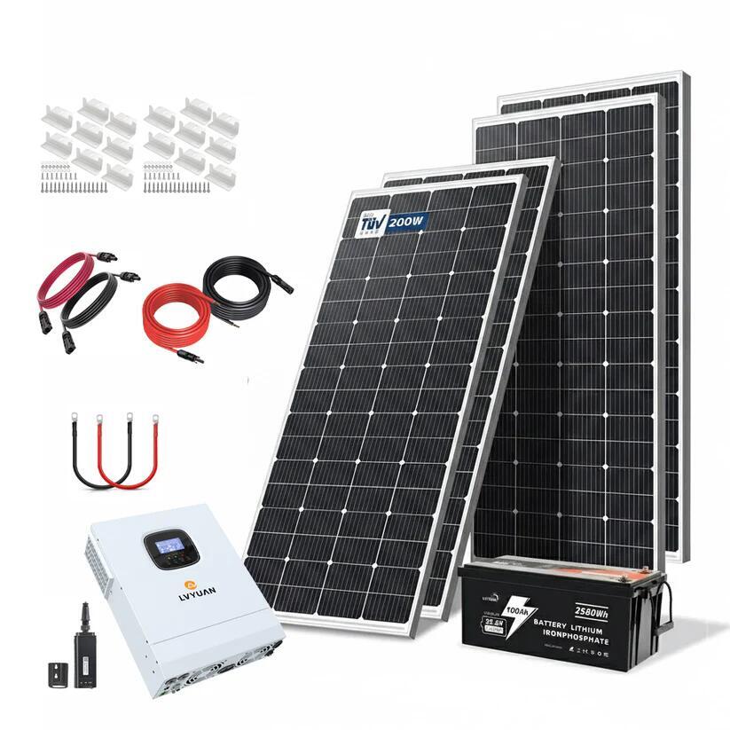 LVYUAN(リョクエン) 800W ソーラーパネル発電キット 200W単結晶ソーラーパネル4枚、3000w24vハイブリッドインバーター、100ah25.6V リン酸鉄リチウムイオンバッテリー