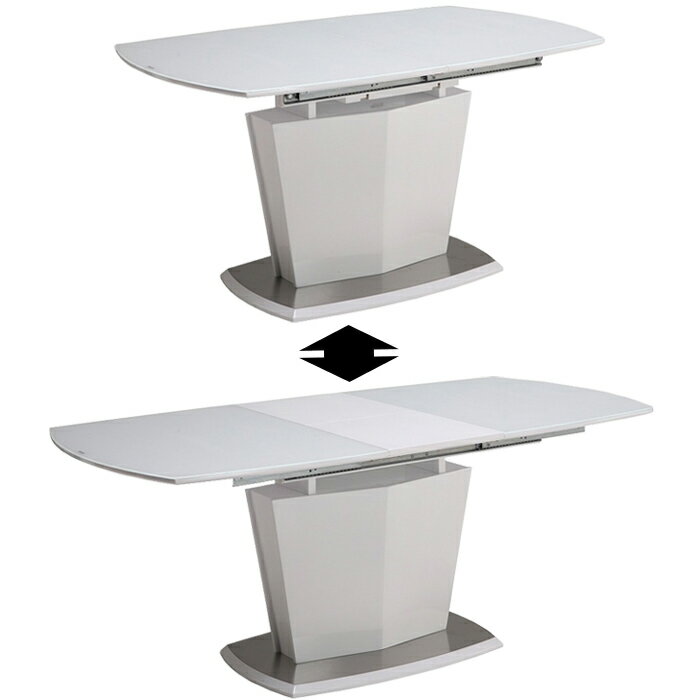 ダイニングテーブル 伸縮 食卓テーブル 伸長 幅140cm-180cm ホワイト 白 鏡面 光沢 単品 4人掛け モダン シンプル ダイニングテーブル単体