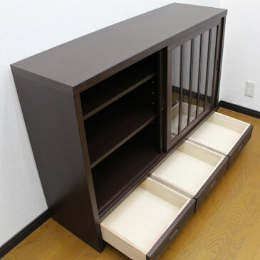 サイドボード キャビネット 和風 完成品 幅120cm 引き戸 スライド扉 リビングボード 和モダン 桐無垢 木製 ガラス扉 リビング収納 飾り棚 引き出し付き 国産 日本製