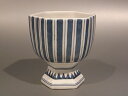 茶道具・茶器 火入 六角 染付 縞文 而妙斎好、 京都 中村秋峰作、桐共箱 新品。