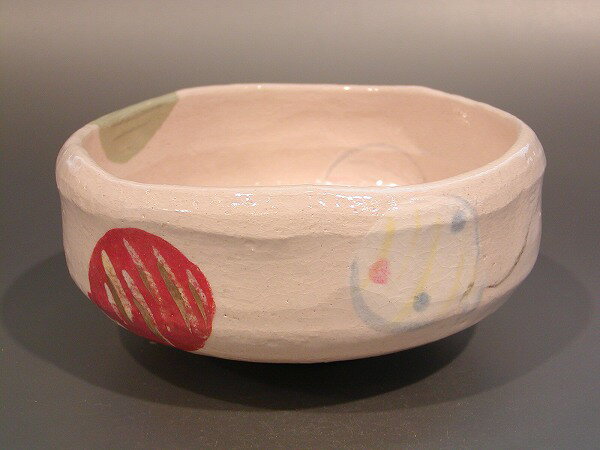 茶道具・茶器　抹茶茶碗楽焼　白楽　水風船（みずふうせん）画京都　吉村楽入　楽入窯作桐共箱　新品。