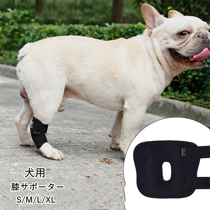 ■商品特徴 捻挫や靭帯損傷、術後リハビリに最適な犬用後脚足関節サポーターです。 柔らかく伸縮性に優れたネオプレーン素材が足首関節を適度に固定し、歩行時の衝撃を吸収して関節への負担を軽減します。2 本のマジックテープで足周りのサイズを細かく調整でき、愛犬が走り回ってもズレにくくしっかり固定可能です。 足裏に通気穴を設けているため長時間装着しても蒸れにくく、汗による皮膚かぶれを防ぎます。傷口を舐めたり噛んだりする行動を遮断することで、細菌感染や患部の悪化を抑え、術後やけがからの回復をサポートします。 汚れた際は丸洗い可能で常に清潔な状態を保て、フレンチブルドッグやパグなど短足小型犬を中心に幅広い小型・中型犬に対応。通院リハビリはもちろん日常の関節ケアやお散歩時の足保護に欠かせないペット介護用品です。 【関連キーワード検索】犬用サポーター，前足サポーター，後脚サポーター，足関節保護バンド，犬足保護カバー，術後リハビリ，舐め防止，靭帯損傷，捻挫ケア，マジックテープ調整，通気穴付き，ネオプレーン素材，小型犬，中型犬，大型犬，フレンチブルドッグ，短足犬，関節ケア，肉球保護，水洗い可能，ペット介護用品 ■商品仕様 カラー：ブラック 素材：ネオプレーン、ポリエステル ※当店スタッフの個人的な感想になります。お客様により、感じ方等異なる場合がございますので、あくまでもご参考としてご利用ください。 ■サイズ表：｜S ｜M ｜L ｜XL ｜ ページのサイズ表をご確認ください ※採寸方法により誤差が生じる場合がございます。 ■備考 ・掲載画像につきましては、撮影環境【室内・野外・天候】等、お客様の閲覧されますパソコンや携帯電話キャリアによって、実際の商品とは多少異なったお色に見える場合も御座いますので予めご了承下さいませ。 ・生産ロットによっての生地の色味や濃淡・質感が異なる場合がございます。 ・何か質問がございましたら、お気軽にメールにてご連絡ください。