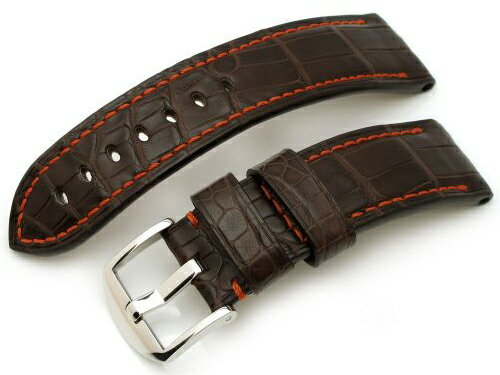 メーカー名TAIKONAUT（タイコノート） シリーズEXOTIC LEATHER :: CROCODILE マテリアルホーンドボニークロコダイル / カーフライニング カラー＆仕様マットマロンブラウン（光沢なし） / オレンジステッチ ベルトの幅ラグ取付側24mm / 尾錠側22mm ベルトの長さ剣先側 115mm / 尾錠側 75mm（尾錠含まず） ベルトの厚さ約5.0-3.5mm 付属品尾錠（バックル）が付属します。 素材の特性上、模様の出方が一点ずつ異なります。 パネライ純正D（デプロイメント）バックルはご使用いただけません。 パソコンモニターにより、写真と実際の商品の色や風合いが異なる場合がありますのでご承知ください。 折悪しく、商品が当店在庫切れの場合はメーカーからの取り寄せとなります。メーカー発送後、通常4〜5日で入荷いたしますので、ご注文後1週間ほどでお手元にお届けできます。