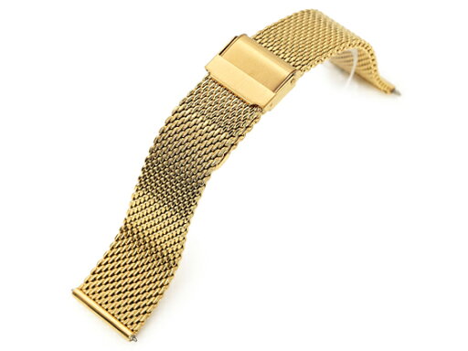 21mm MiLTAT 時計ベルト ミラネーゼメッシュバンド テーパード ポリッシュドIPゴールド クイックリリース