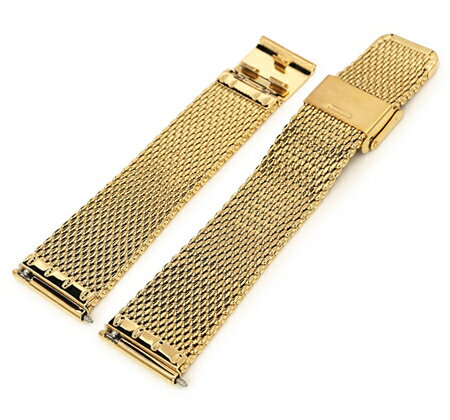21mm MiLTAT 時計ベルト ミラネーゼメッシュバンド テーパード ポリッシュドIPゴールド クイックリリース