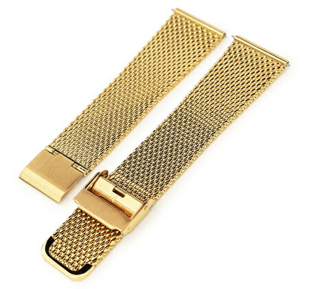 21mm MiLTAT 時計ベルト ミラネーゼメッシュバンド テーパード ポリッシュドIPゴールド クイックリリース