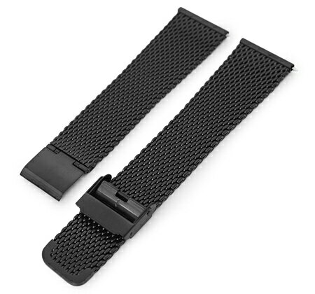22mm MiLTAT 時計ベルト ミラネーゼメッシュバンド テーパード ブラッシュドPVDブラック クイックリリース