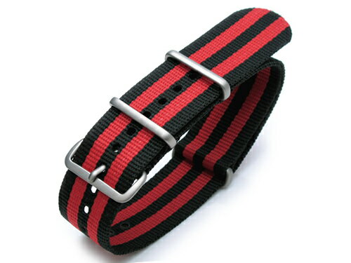 20mm 時計ベルト NATO G10 ナイロン ブラック&レッド ブラッシュドバックル
