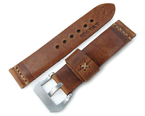 22mm MiLTAT 時計ベルト Zizz ハンドソーイング ブレイドカーフ タウニーブラウン ブラウンステッチ パネライ40mm