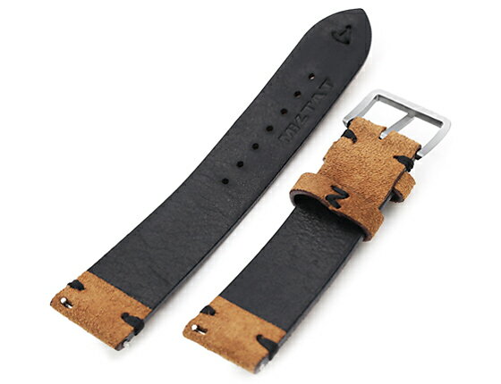 19mm MiLTAT 時計ベルト ヌバック キャメル ブラックステッチ サンドブラストバックル クイックリリース
