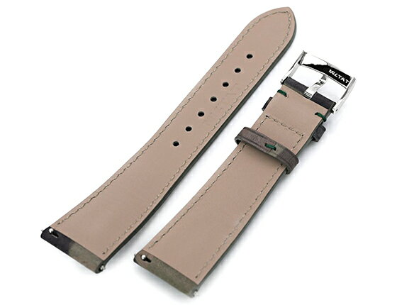 22mm MiLTAT 時計ベルト イタリアンレザー フォレストカモフラージュ グリーンステッチ ポリッシュドバックル クイックリリース