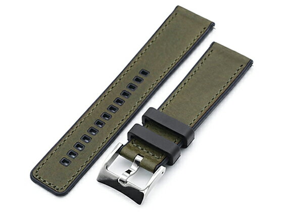 樂天商城 - 22mm MiLTAT 時計ベルト カーフレザー FKMラバー ミリタリーグリーン ストレートエンド クイックリリース